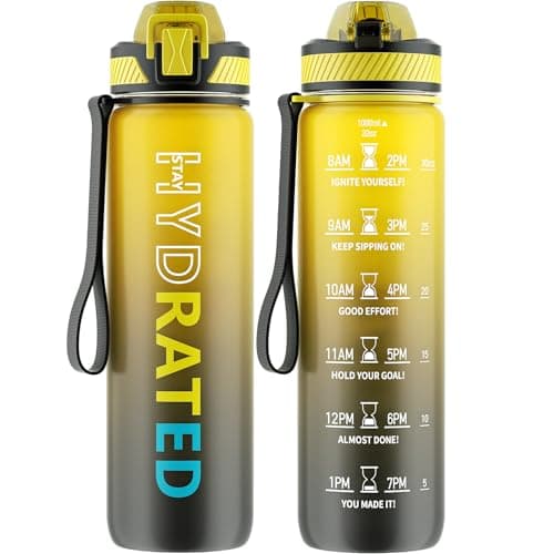 32oz Tritan BPA Free Water Bottle with Straw and Time Marker for Fitness — Gold Gray
