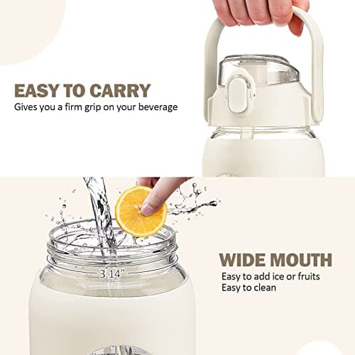Motivational 64oz Glass Water Bottle with Straw, Silicone Sleeve & Time Marker, Leakproof White Jug for Gym, Home, Offic