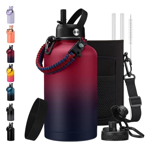 128oz Insulated Stainless Steel Water Bottle - Auto Chug Lid, Straw, Bag, Paracord Handle
