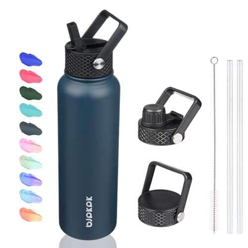 BJPKPK Insulated 64oz Water Bottles with Straw Lid & Paracord Handle, Thermos for Hot & Cold Liquid, Navy Blue — Navy Blue