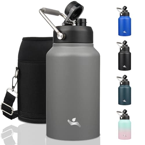 64 oz Insulated Double Wall Stainless Steel Water Bottle with Handle, Purple — Gray