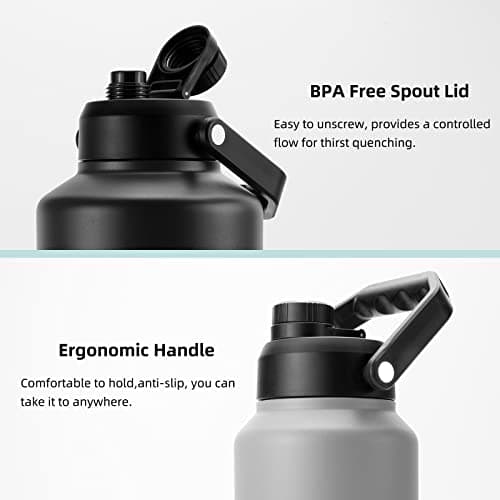 BJPKPK One Gallon Insulated Water Bottle, Stainless Steel Thermos, BPA Free, Ergonomic Handle, Anti-Slip Bottom, Black
