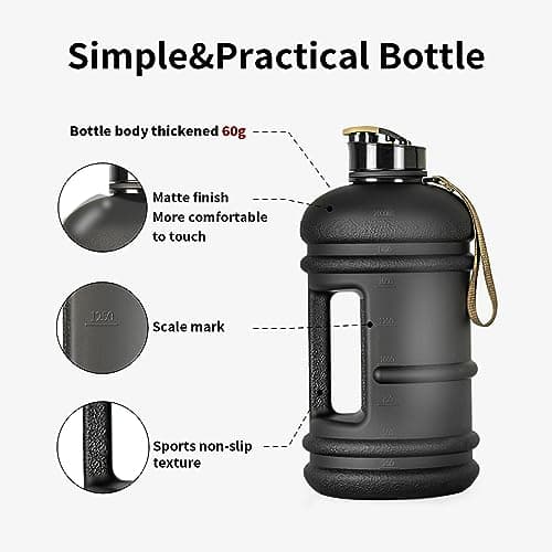 TOOFEEL 2 Liter BPA Free Water Bottles - Matte Black, Ideal for Gym and Reusable Sports Drink Container