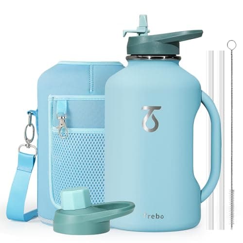 Trebo Double Wall Insulated 64oz Water Bottle with Straw Lid,Black — Green