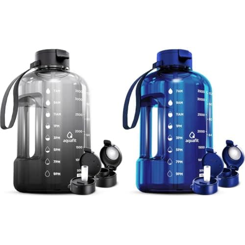 2 Pack AQUAFIT 1 Gallon Water Bottles with Time Marker and Straw - BPA Free Gym Jug