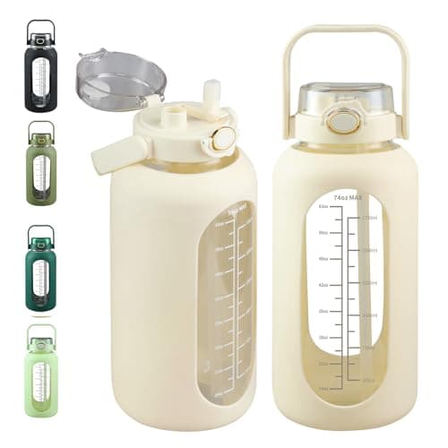 Sierozur 2.2 Liter Wide Mouth Water Bottle with Straw and Lid — White