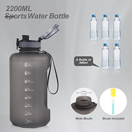 GEMFUL 74oz BPA-Free Water Bottle with Handle for Gym Hiking (Grey)
