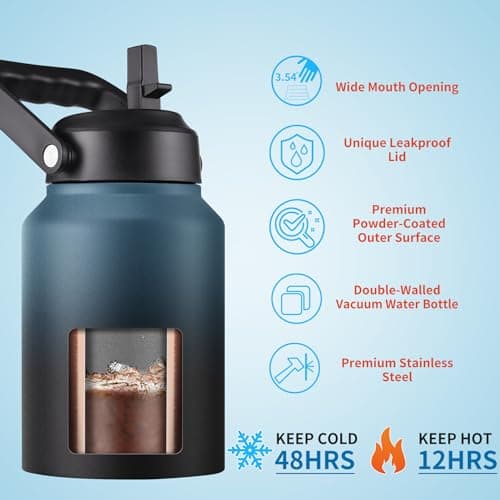 Thermal Insulated Water Bottle, 64oz Black, Stainless Steeljug with Straw