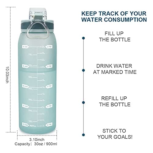 30oz Durable Time Marker Water Bottle for Gym Workouts and Travel