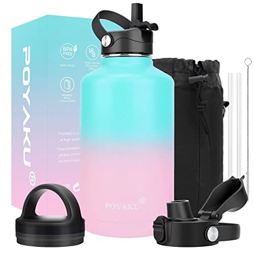 Insulated Stainless Steel Water Bottle, 32oz-128oz, Leak-Proof Straw Lid — 64oz Bubble Gum