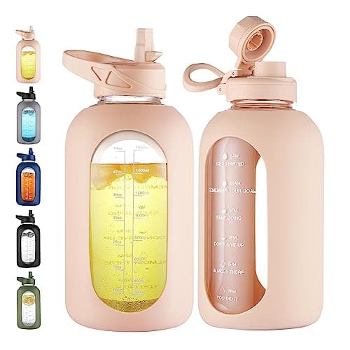CIVAGO 64 oz Motivational Water Bottle with Straw, Black — Beige