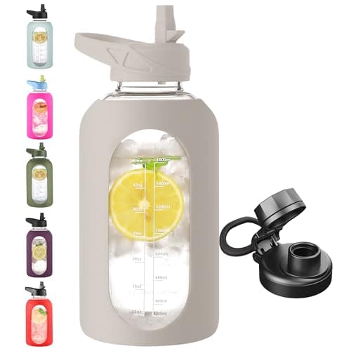 CIVAGO 64 oz Motivational Water Bottle with Straw, Black — Classic Almond