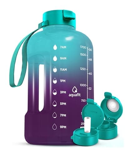 AQUAFIT 64 oz Water Bottle with Time Marker - Gym and Fitness Lovers - Easy Carry with Straw Lid, BPA Free and Half Gallon Capacity (Gray, 64 Ounces)  
AQUAFIT 64 oz Water Bottle with Time Marker - Perfect for Workouts - Large Capacity Straw Bottle w