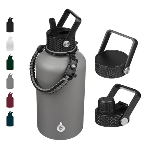 BJPKPK Insulated 64oz Water Bottles with Straw Lid & Paracord Handle, Thermos for Hot & Cold Liquid, Navy Blue — Gray