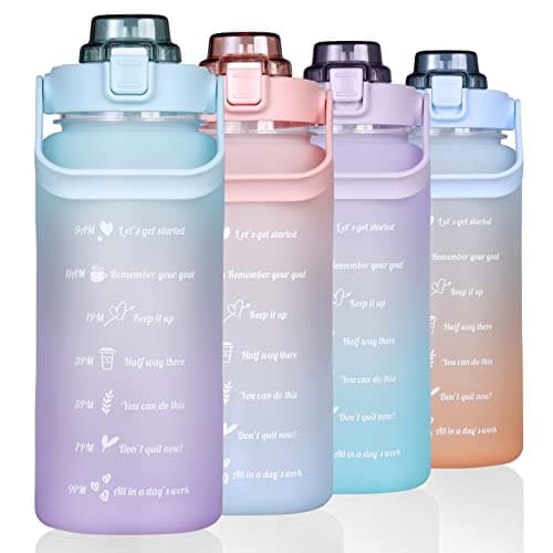Motivational Straw Water Bottle, BPA Free, 64 Oz (Pink/Blue) — cyan-blue-purple