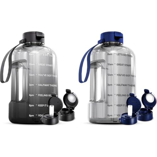 AQUAFIT 2 Pack 1 Gallon Water Bottles with Straw & Time Marker