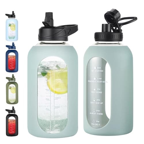 Half Gallon Glass Water Bottle with Straw and Handle, Black — Sage