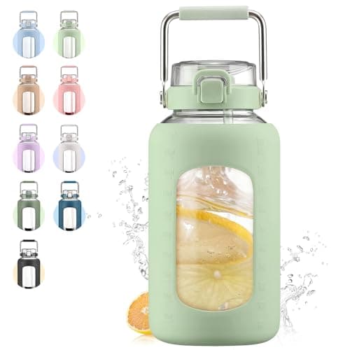 Dark Blue 84oz Glass Water Bottle with Stainless Steel Handle — Light Green