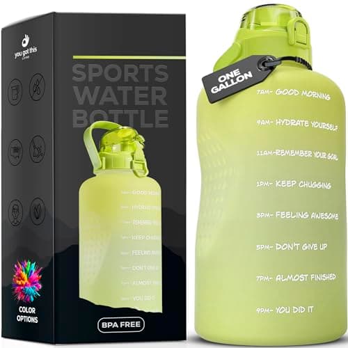 Motivational Straw Water Bottle, 1 Gallon Reusable Jug, Spill-Proof BPA Free — Mix Green