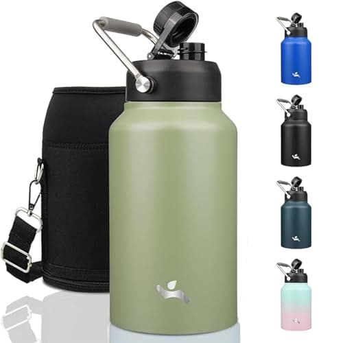 64 oz Insulated Double Wall Stainless Steel Water Bottle with Handle, Purple — Camp Green