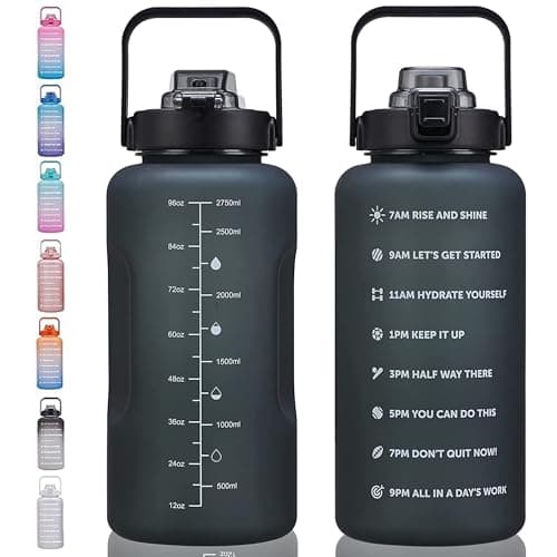 Large Motivational Water Bottle with Time Marker, Leakproof & BPA Free, 64oz-128oz — 100oz-Matte: Power
