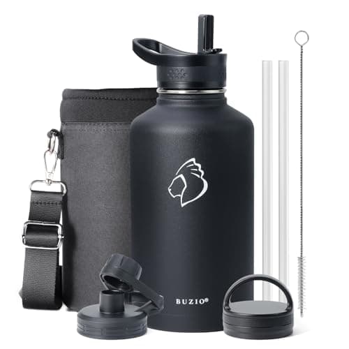 Buzio 64 oz Insulated Water Bottle, Cold Proof 48 Hrs, Stainless Steel, Indigo Crush — Black