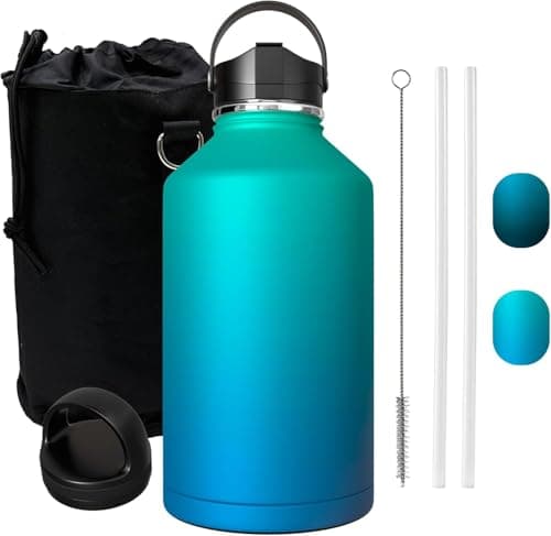 Large Insulated 1 Gallon Stainless Steel Water Bottle (Black) — Blue