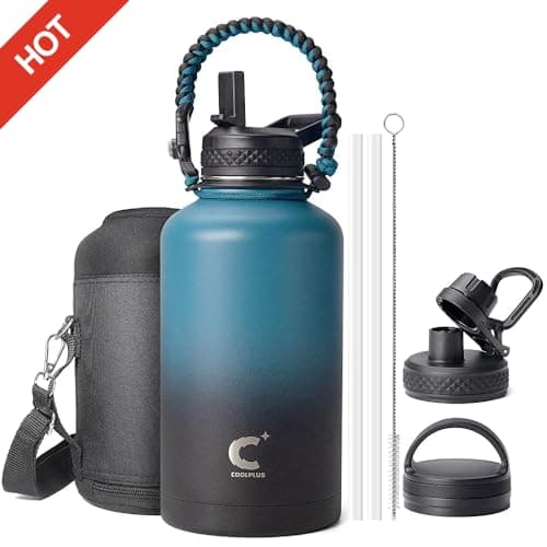 Coolplus Insulated 64 oz Water Bottle, Triple Wall Vacuum Stainless Steel — Blue/Black