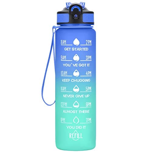 Hyeta 32 oz Motivational Water Bottle with Time Marker, Leakproof Fitness Bottle — Sea Level