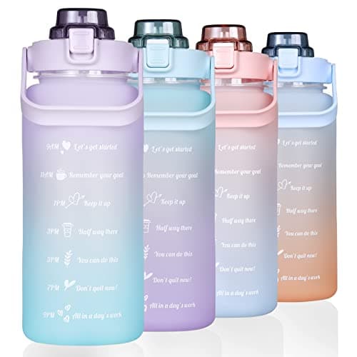 Motivational Straw Water Bottle, BPA Free, 64 Oz (Pink/Blue) — purple-green