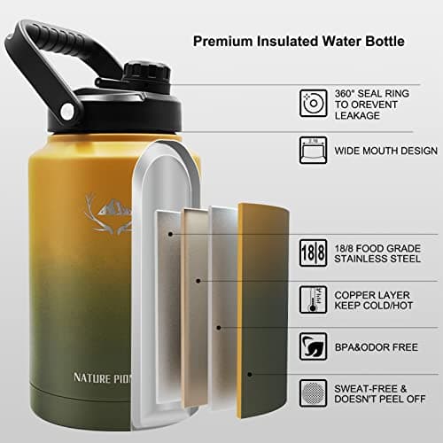 NATURE PIONEER 128 oz Insulated Stainless Steel Water Bottle with Holder