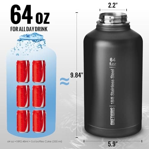 OneTigris 64 oz Insulated Stainless Steel Water Bottle with Straw & Paracord Handle