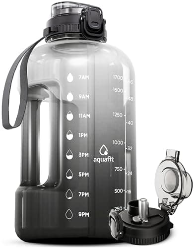 AQUAFIT 1 Gallon Water Bottle for Gym with Time Marker and Straw Lid - BPA Free Big Water Jug - Gray — Midnight Gray