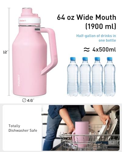 TOURIT 64oz Insulated Stainless Steel Water Bottle, Cold & Hot Hold, Wide Mouth Green