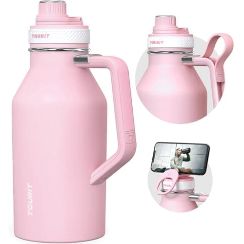 TOURIT 64oz Insulated Stainless Steel Water Bottle, Cold & Hot Hold, Wide Mouth Green — A-Pink