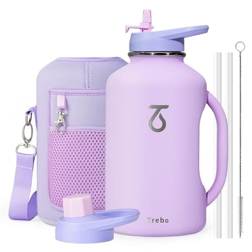Trebo Double Wall Insulated 64oz Water Bottle with Straw Lid,Black — Purple