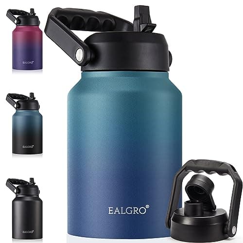 Thermal Insulated Water Bottle, 64oz Black, Stainless Steeljug with Straw — Gradient Cyan