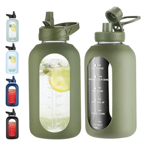 Half Gallon Glass Water Bottle with Straw and Handle, Black — Army Green