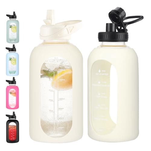 Half Gallon Glass Water Bottle with Straw and Handle, Black — Cream