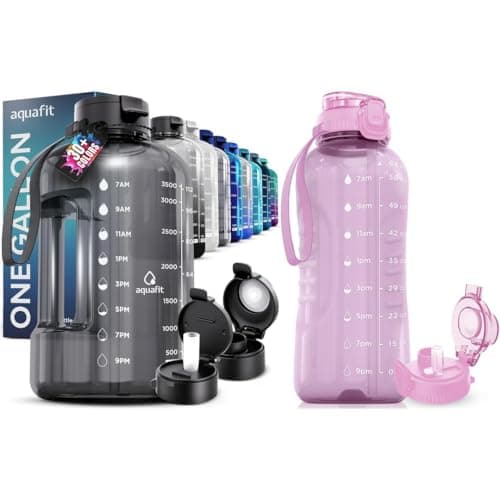 AQUAFIT 64 oz Water Bottle with Time Marker - 2in1 Straw & Chug Lid
