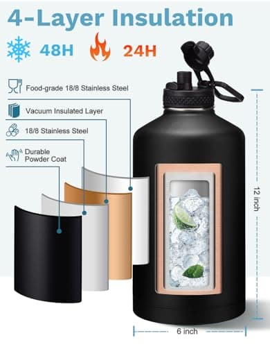 128oz Insulated Stainless Steel Water Bottle - Auto Chug Lid, Straw, Bag, Paracord Handle