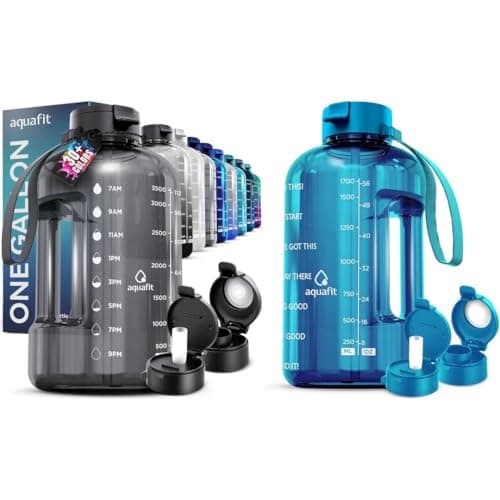 AQUAFIT 2-Pack Half Gallon Water Bottle with Time Marker & Straw Lid - Plus 1 Gallon