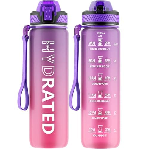 32oz Tritan BPA Free Water Bottle with Straw and Time Marker for Fitness — Purple Red