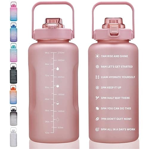 Large Motivational Water Bottle with Time Marker, Leakproof & BPA Free, 64oz-128oz — 100oz-Matte: Romantic