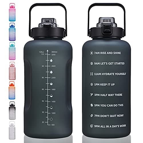 Large Motivational Water Bottle with Time Marker, Leakproof & BPA Free, 64oz-128oz — 128oz-Matte: Power
