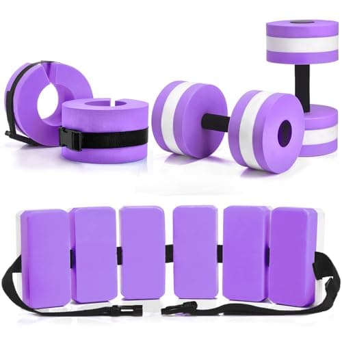 Aquatic Exercise Set with Ankle Swimming Weights, Dumbbells, and Swim Belt — Purple