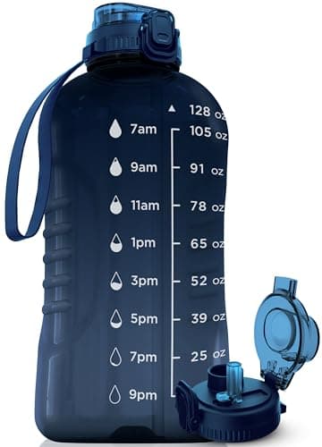 AQUAFIT 128 oz Nebula Water Bottle for Gym with Straw & Chug Lid - BPA Free Timer Marked Anatomical Big Jug with Strap