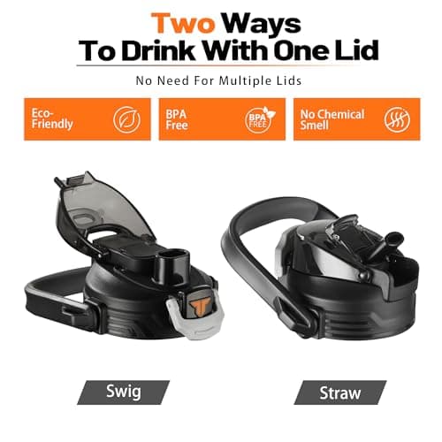 TKK Half Gallon BPA Free Tritan Water Jug with Straw Lid, Dishwasher Safe, Black