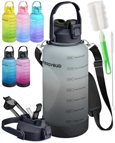 Tritan 1 Gallon Water Bottle with Straw & 6-in-1 Cap | Leakproof, Motivational Markers | No BPA — Clear & Black
