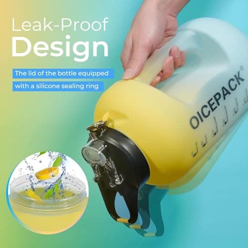 128oz BPA Free Water Bottle with Straw & Time Marker (Yellow/Blue)